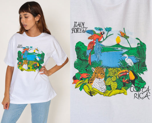 90s Costa Rica Rainforest Graphic T-Shirt Wildlife Animals Tee Large