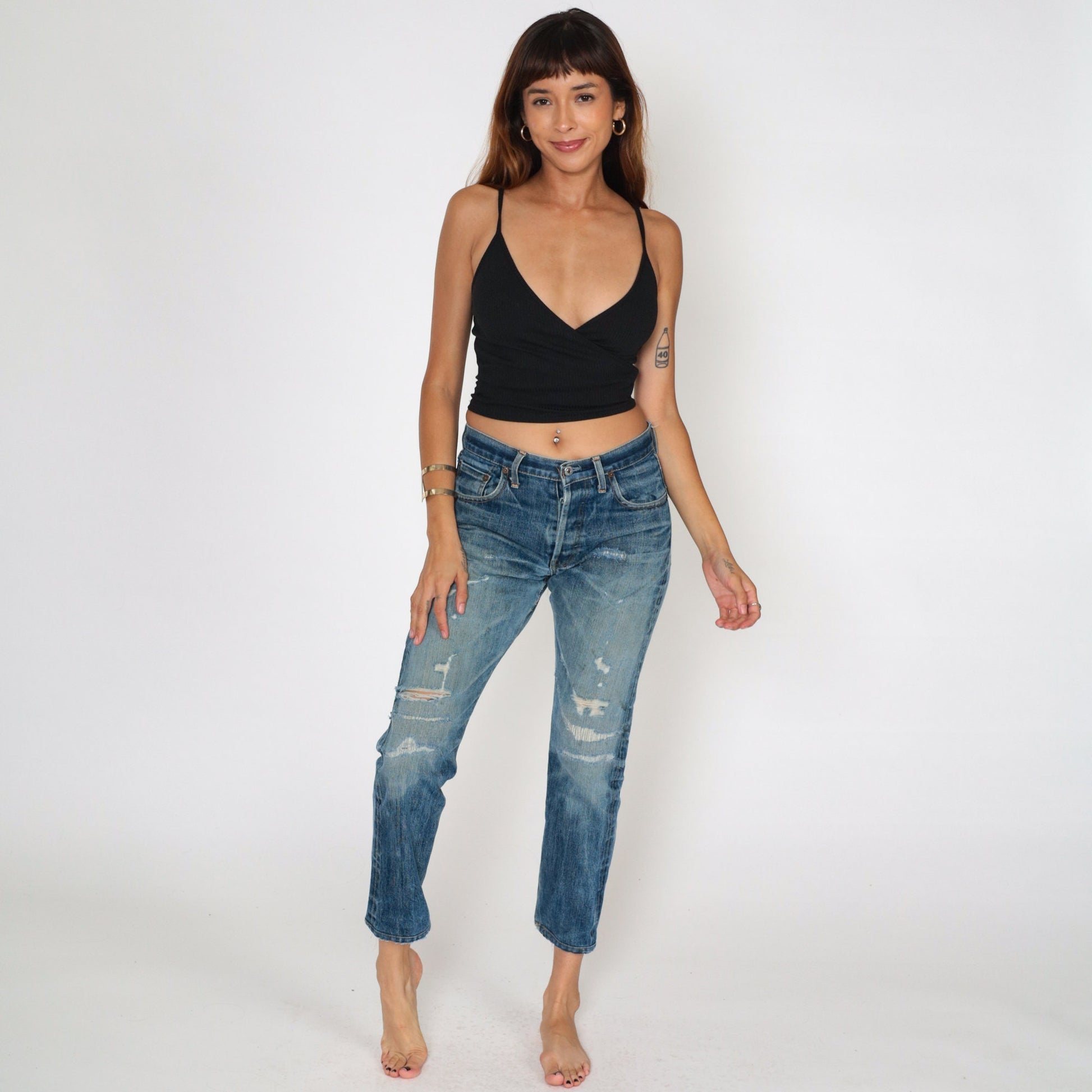 90s Levis Big E Selvedge Jeans Distressed Ripped Denim Men's 29/30