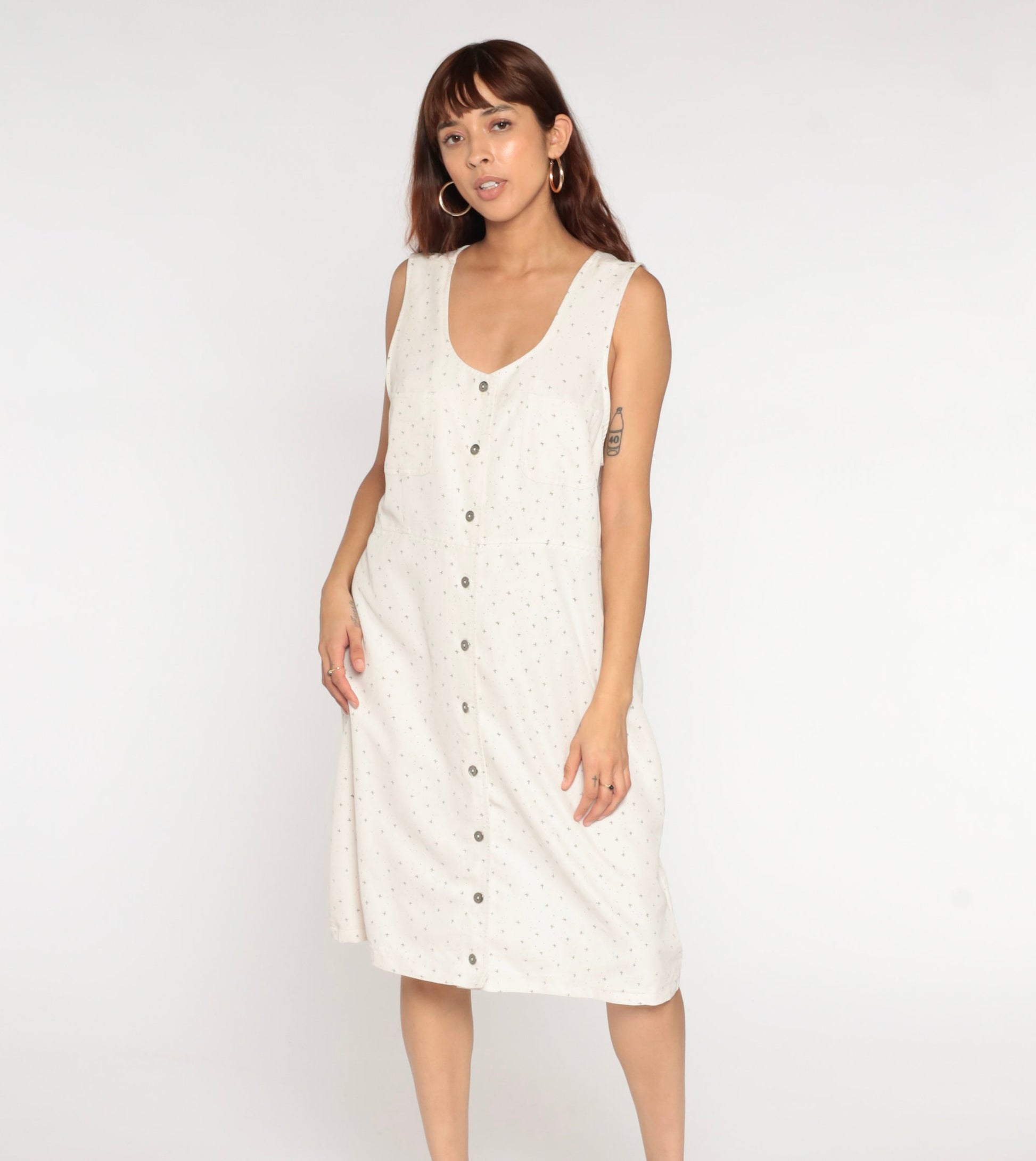 90s Confetti Jumper Dress Off-White Midi Button-Up Sleeveless Extra Large XXL