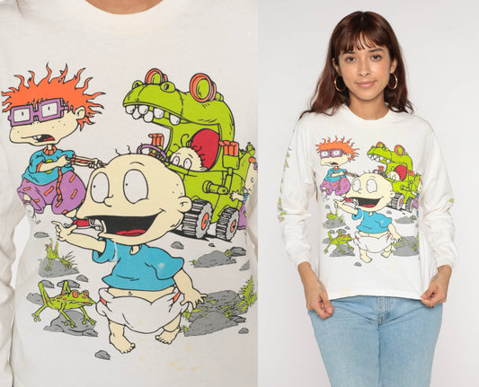 90s Rugrats Nickelodeon Graphic T-Shirt Tommy Chuckie Cotton Tee Extra Small XS