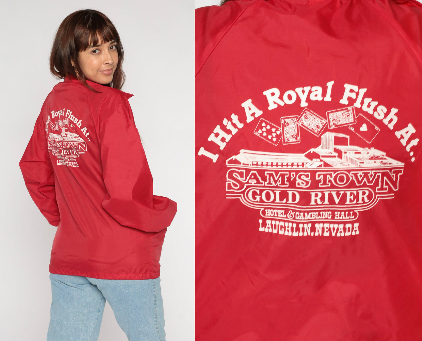 70s Auburn Sportswear Casino Windbreaker Red Sam's Town Gold River Laughlin Nevada Medium