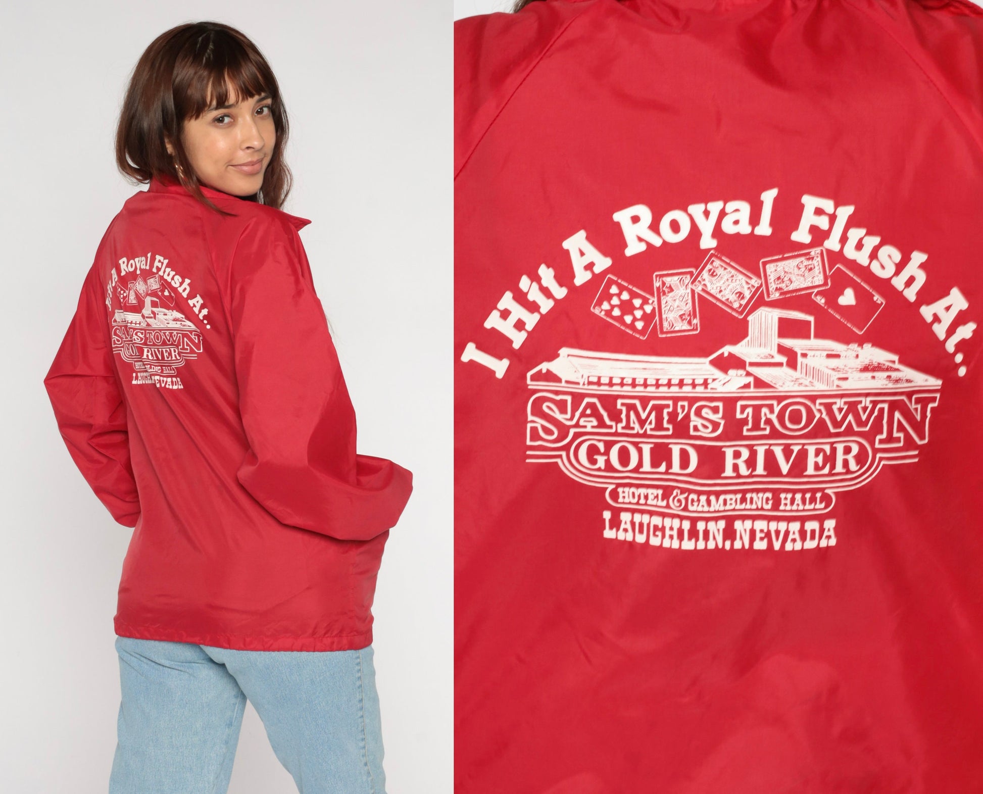 70s Auburn Sportswear Casino Windbreaker Red Sam's Town Gold River Laughlin Nevada Medium