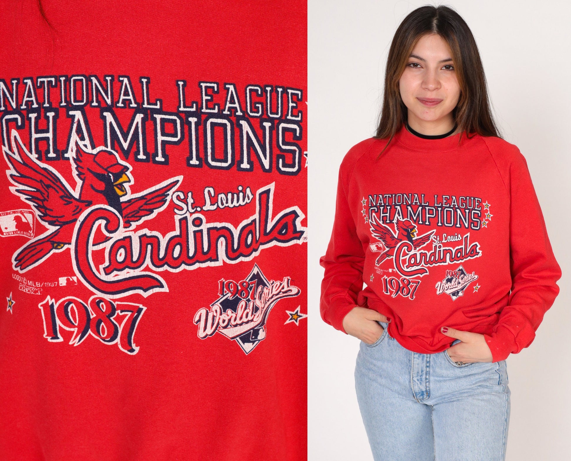 1987 St Louis Cardinals World Series Champions Sweatshirt Red Raglan 80s Small