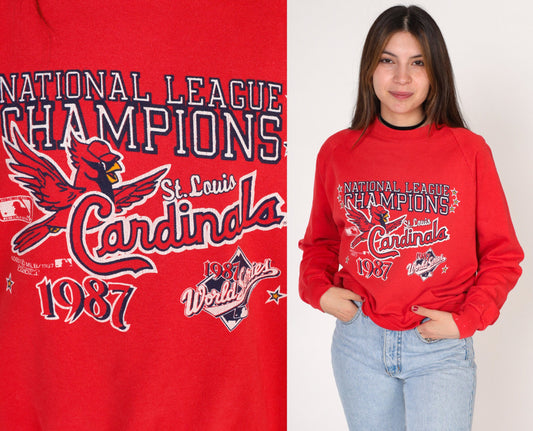 1987 St Louis Cardinals World Series Champions Sweatshirt Red Raglan 80s Small