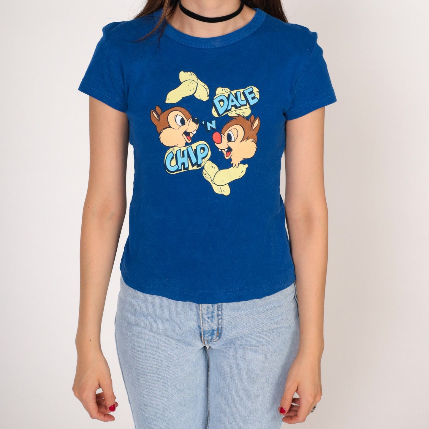 90s Chip N Dale Disney Graphic T-Shirt Blue Cotton Tee Extra Small