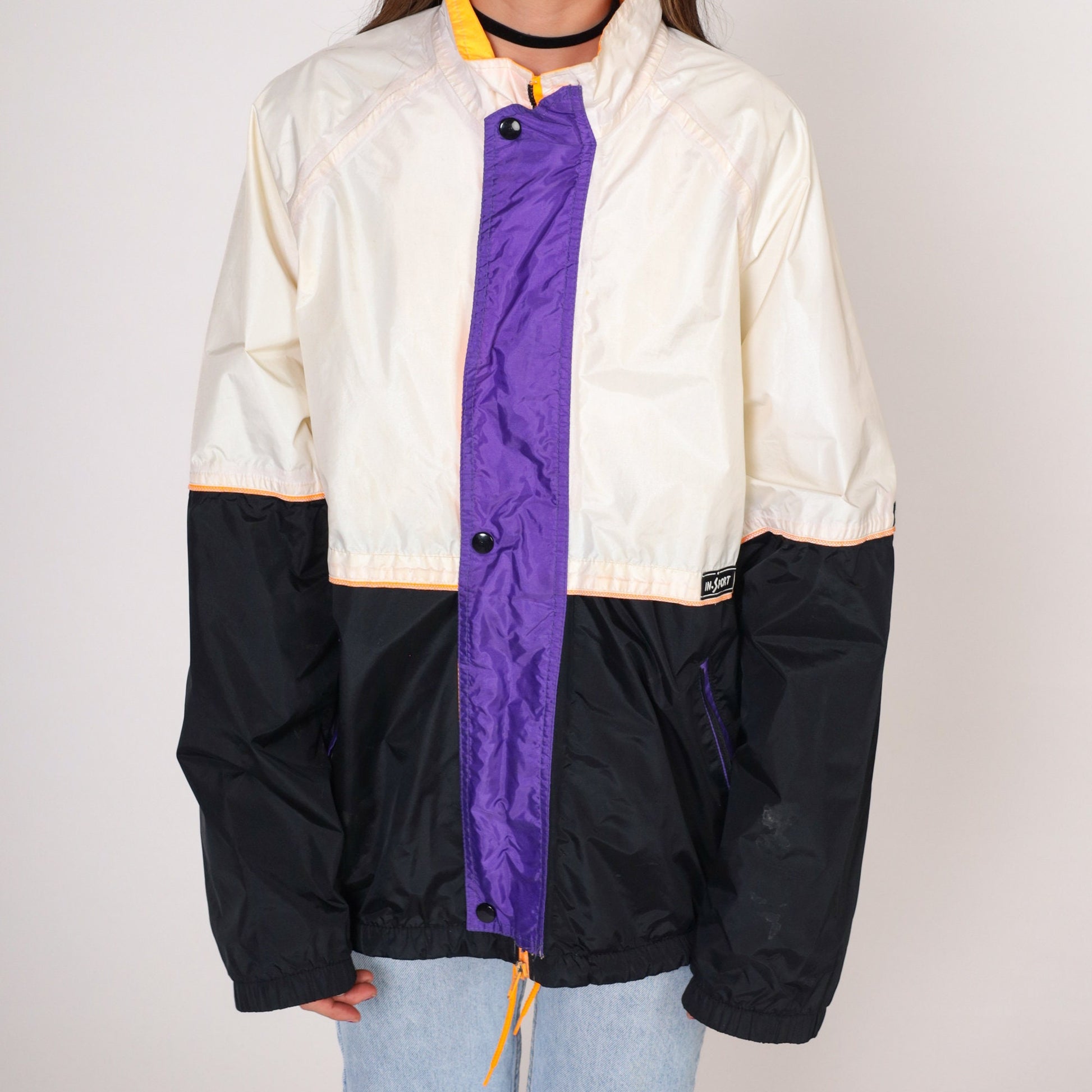 90s Goretex Windbreaker Jacket Off-White Black Colour Block Yellow Purple Large