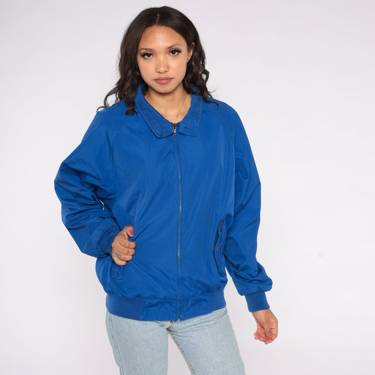 Eddie Bauer 90s Royal Blue Windbreaker Bomber Jacket Raglan Medium M