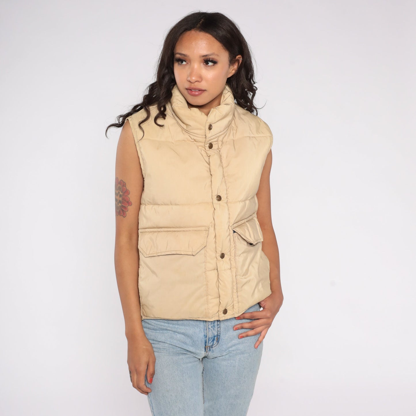 80s REI Goose Down Puffer Vest Cream Sleeveless Winter Medium