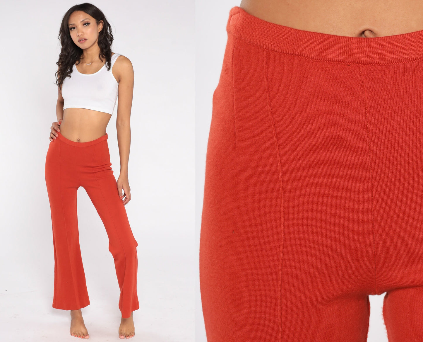 70s Sebastian Wool Bell Bottom Trousers Red-Orange High Waist Extra Small