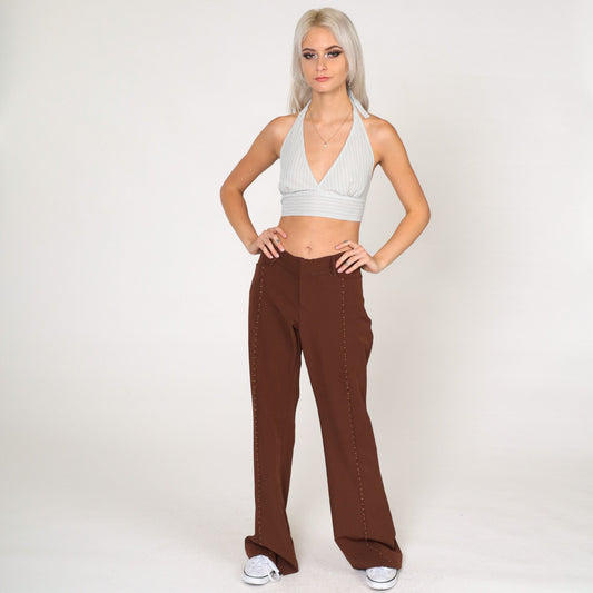 90s Brown Flared Trousers Low Rise Bell Bottoms Tall Medium
