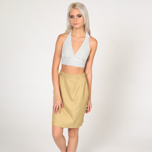 80s Tan Pencil Skirt High Waist Mini Rear Zip Small