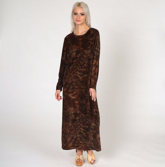 Y2K Jones New York Leopard Print Velour Midi Dress Long Sleeve Large