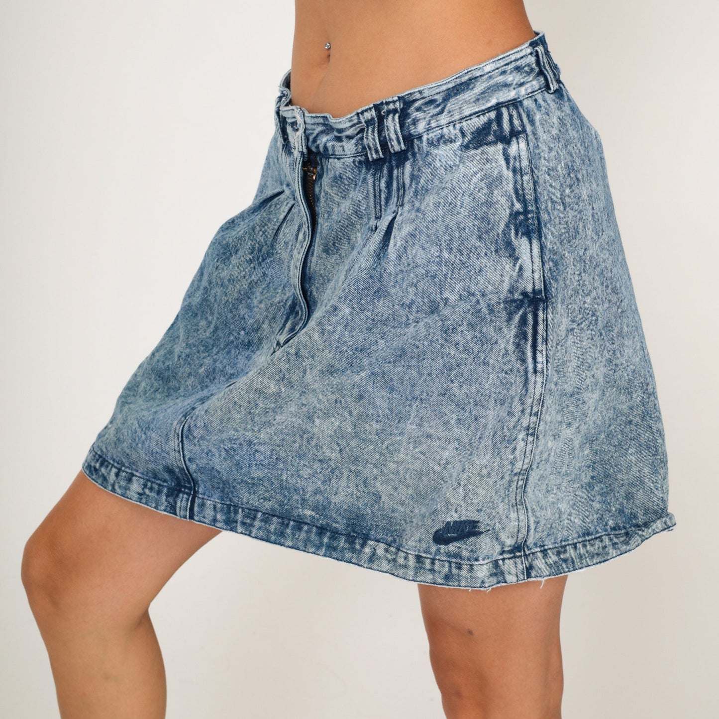 90s Nike Challenge Court Acid Wash Denim Mini Skirt High Waisted Blue Large L