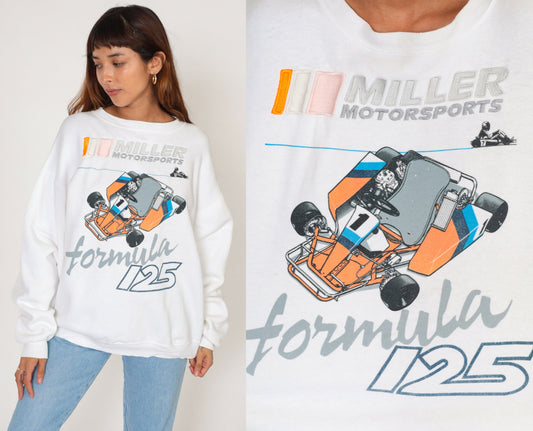 90s Miller Motorsports Formula 125 Go Kart Racing Sweatshirt White Cotton Extra Large