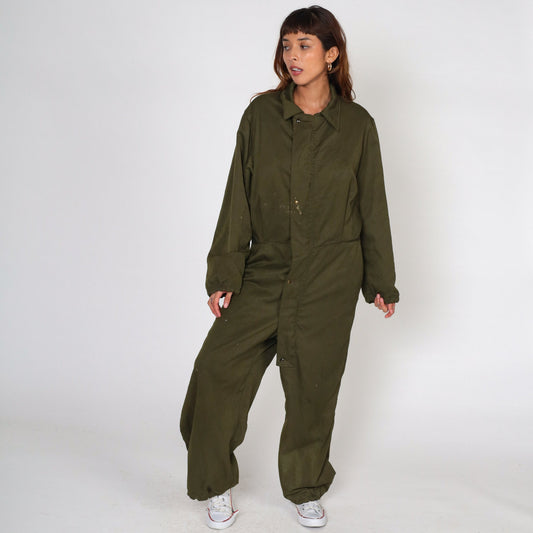 1990s Army Coveralls Flight Suit Olive Green Distressed Men's Small