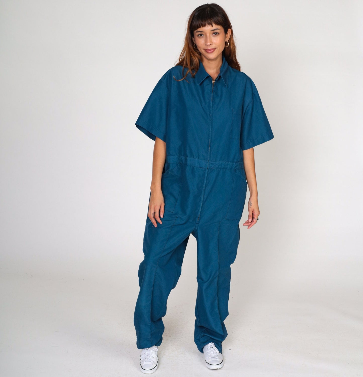 80s Blue Boiler Suit Coveralls Short Sleeve Workwear Jumpsuit Men's Large L
