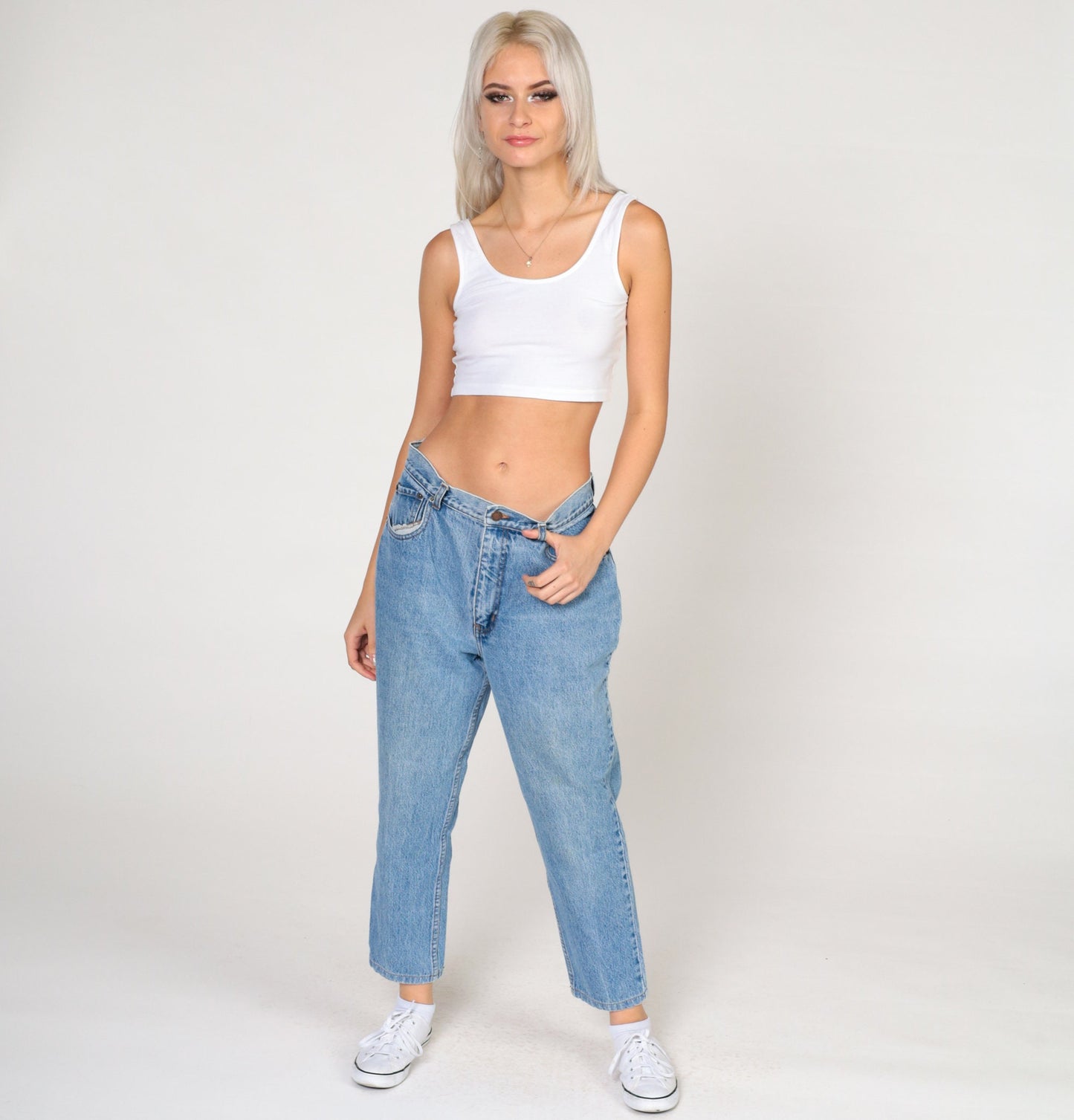 90s High-Rise Straight Leg Ankle Jeans Blue Denim Medium