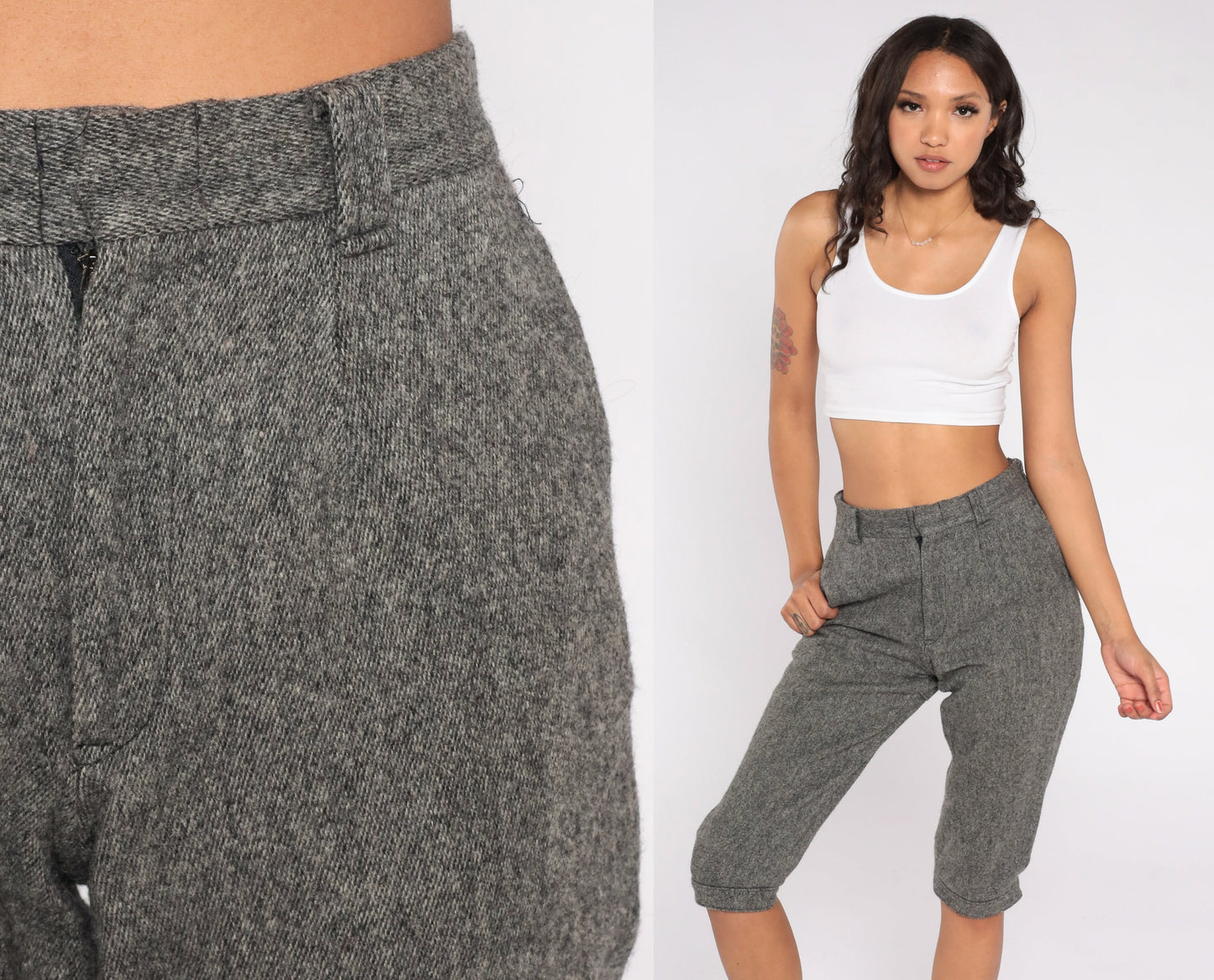 Woolrich 80s Grey Wool Blend High-Waisted Capri Pants Small S