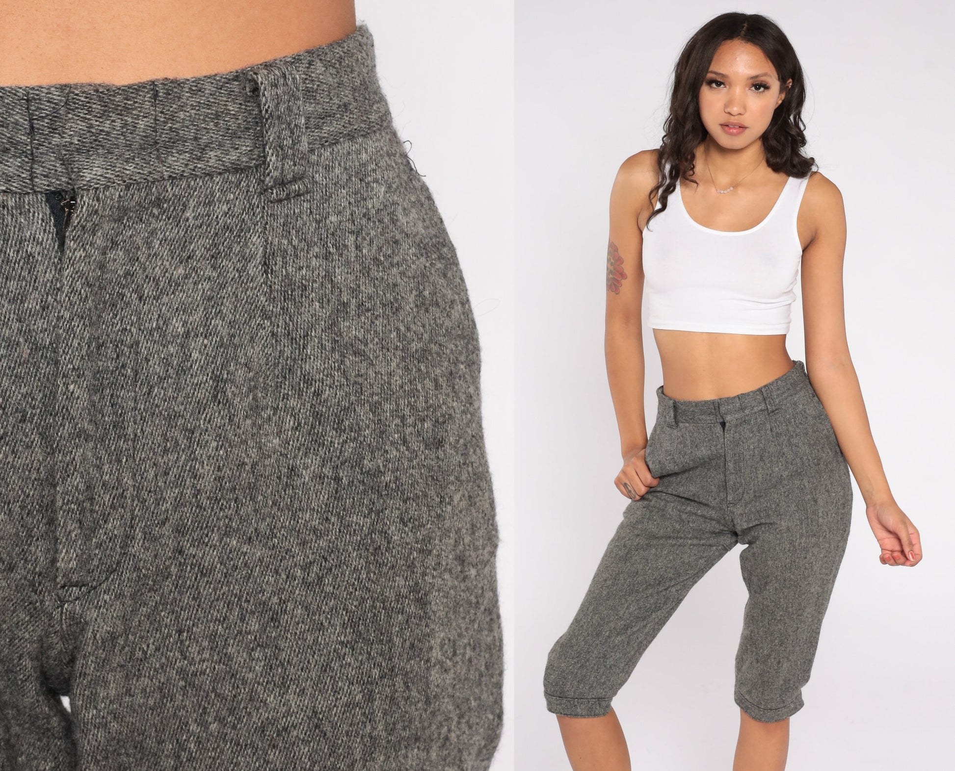 Woolrich 80s Grey Wool Blend High-Waisted Capri Pants Small S