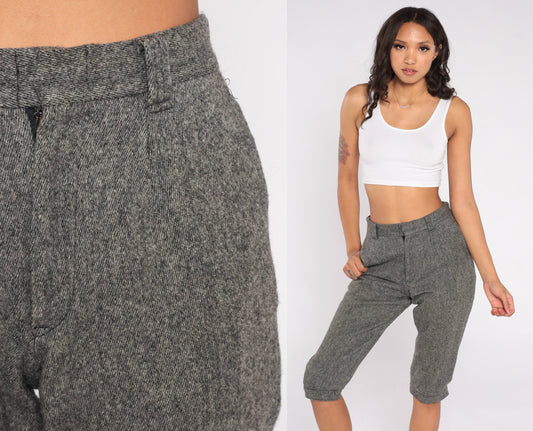 Woolrich 80s Grey Wool Blend High-Waisted Capri Pants Small S