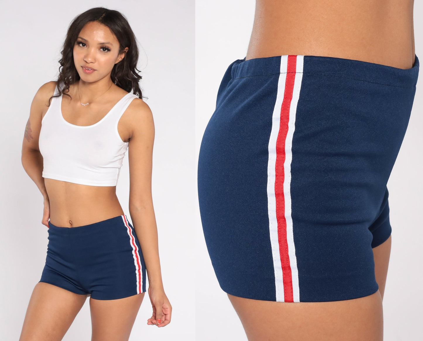 80s Navy Blue Shorts Red White Striped Low Rise Extra Small