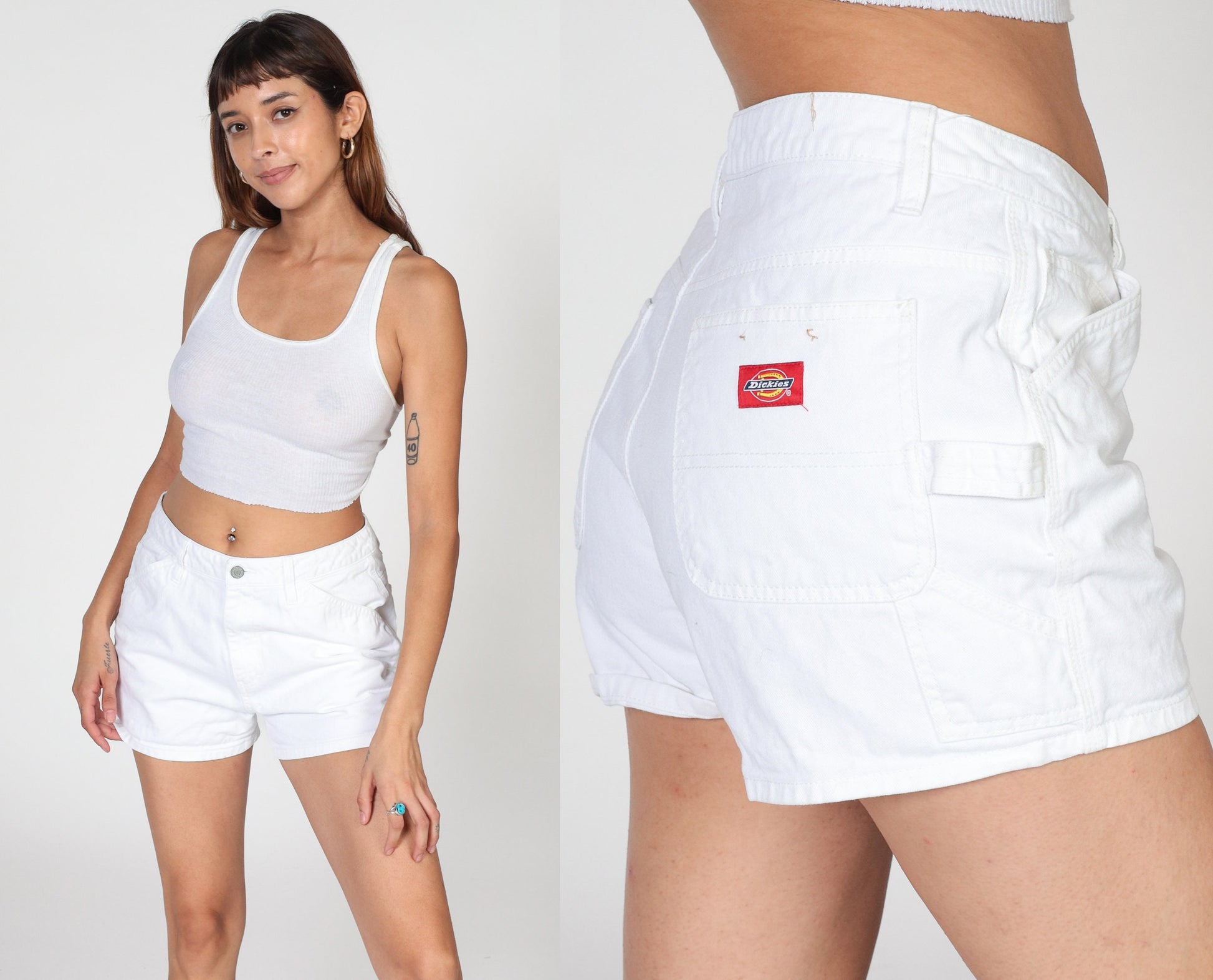 Y2K Dickies White Denim Carpenter Shorts Hammer Loop Mid Rise Medium