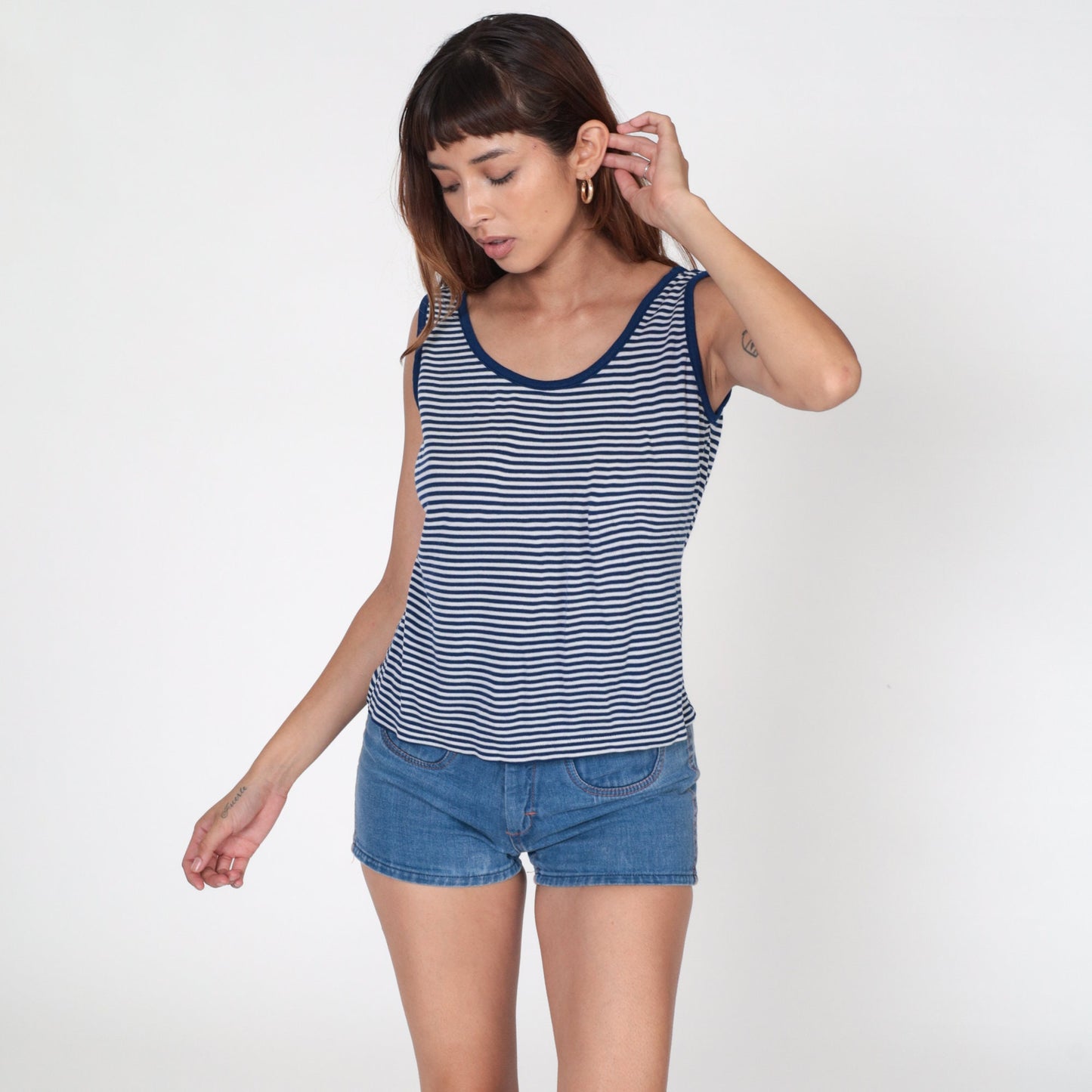 80s Intercontinental Knits Striped Tank Top Navy White Ringer Large