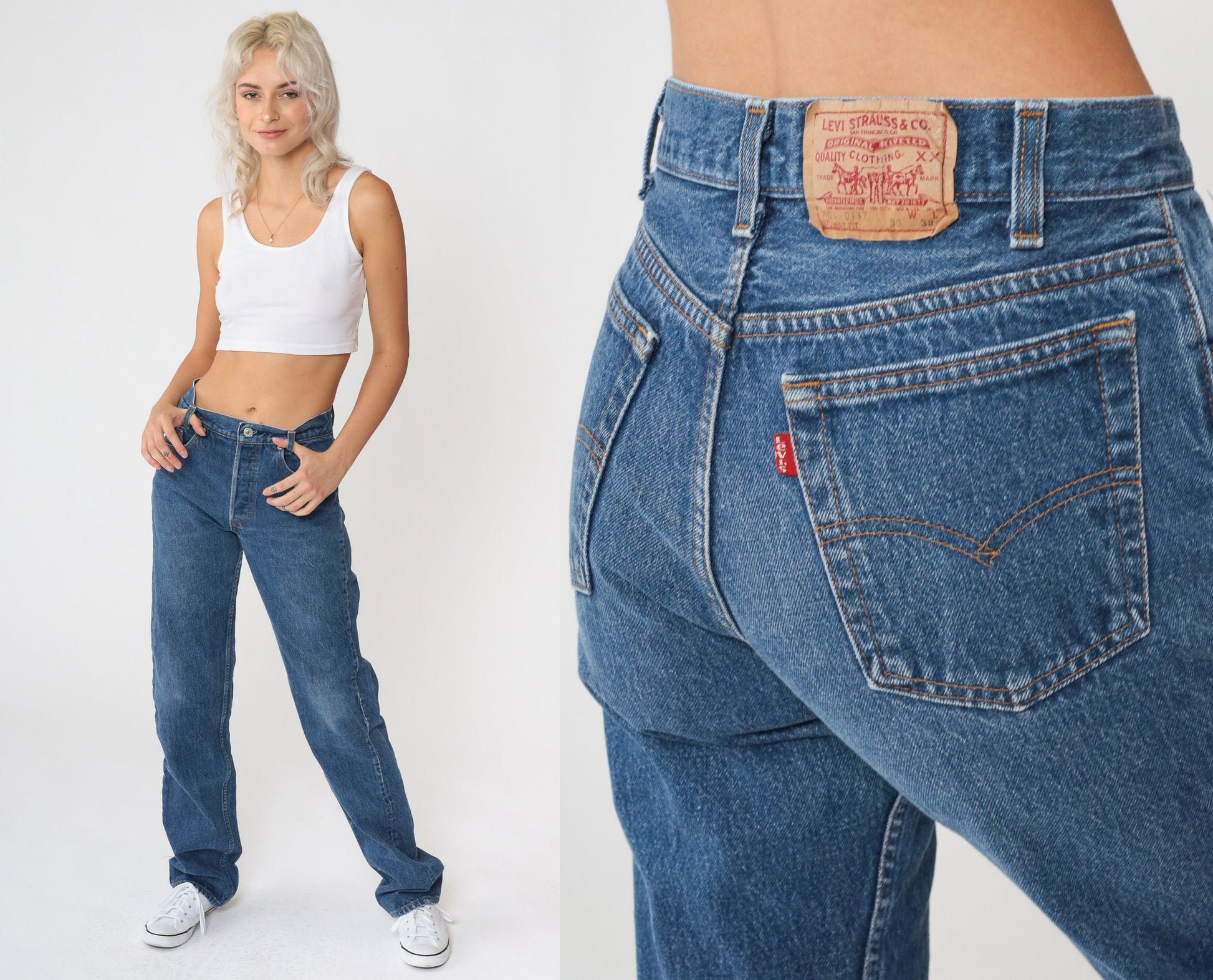 90s Levi's Student Jeans Straight Leg Mid Rise Blue Denim Extra Small XS