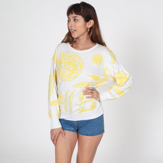 80s Geometric Chain Link Long Sleeve Shirt White Small S