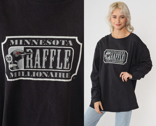 90s Minnesota Raffle Millionaire Loon Graphic Long Sleeve Tee Black Large L