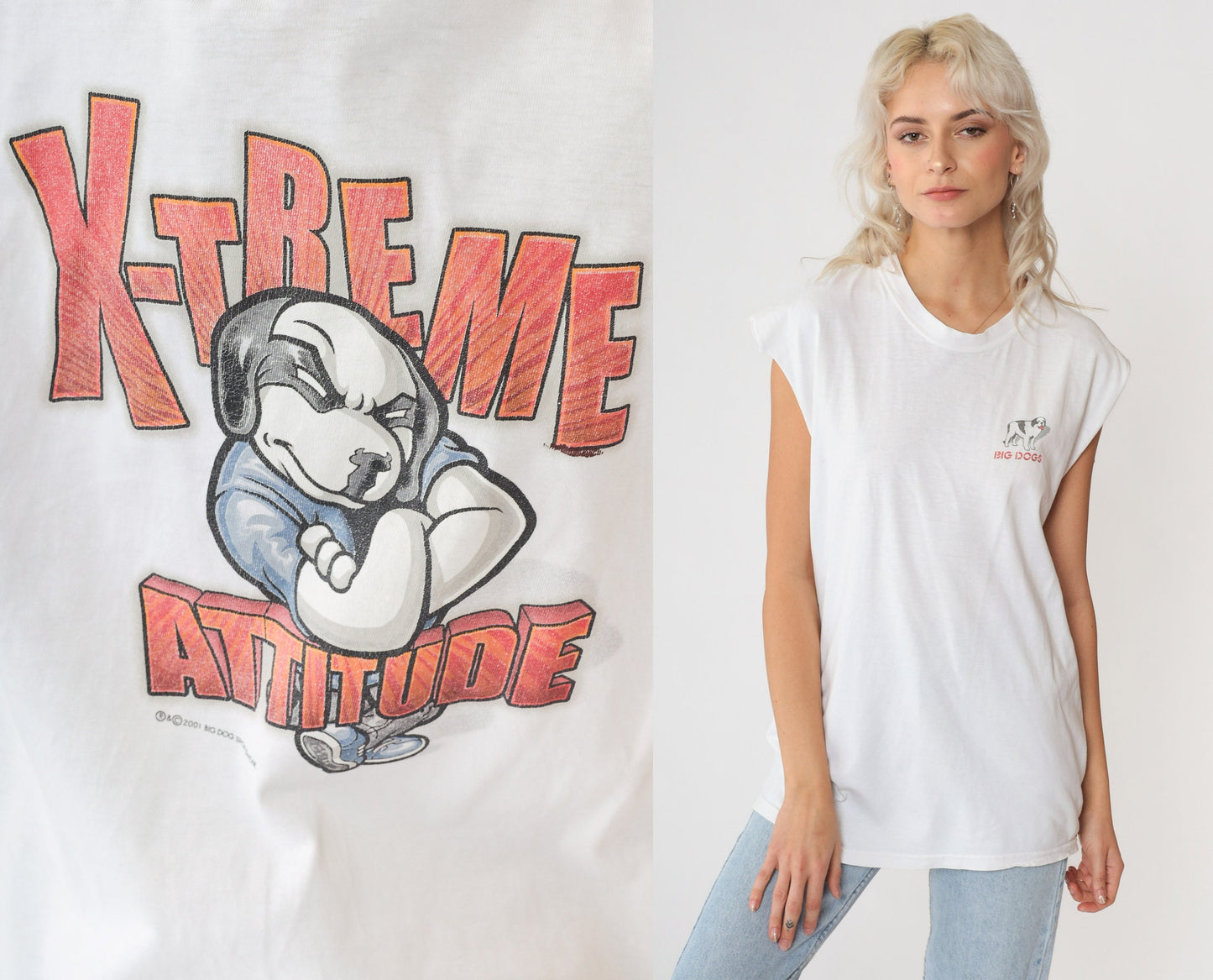 00s Big Dogs X-Treme Attitude Graphic Tank Top White Cutoff Cotton Small