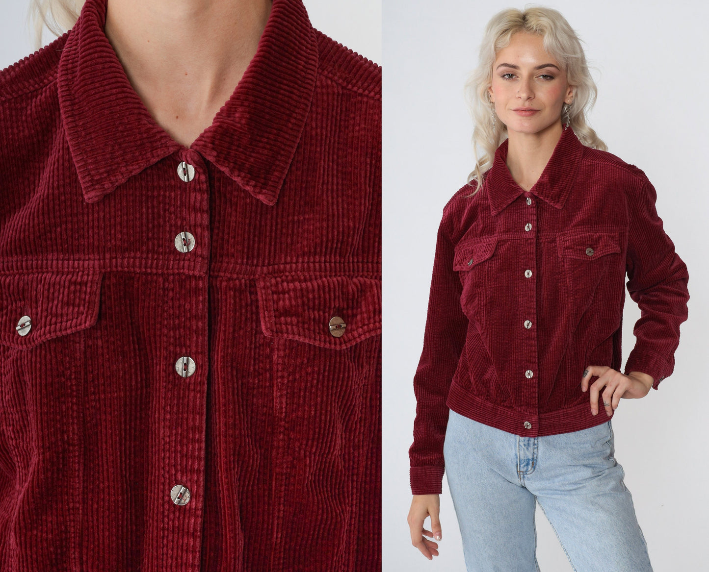 90s Studio Ease Burgundy Corduroy Button-Up Jacket Small
