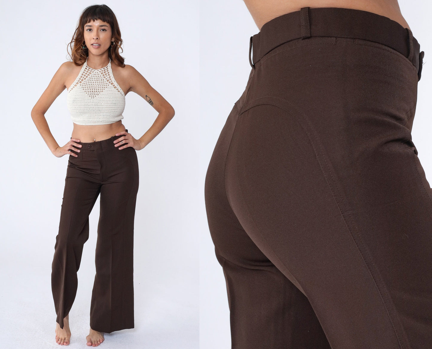 70s Zeppelin Brown Bell Bottom Trousers High Waist Flared Small