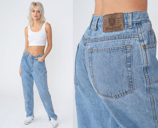 90s High Waisted Tapered Jeans Blue Denim Ankle Slit Medium M