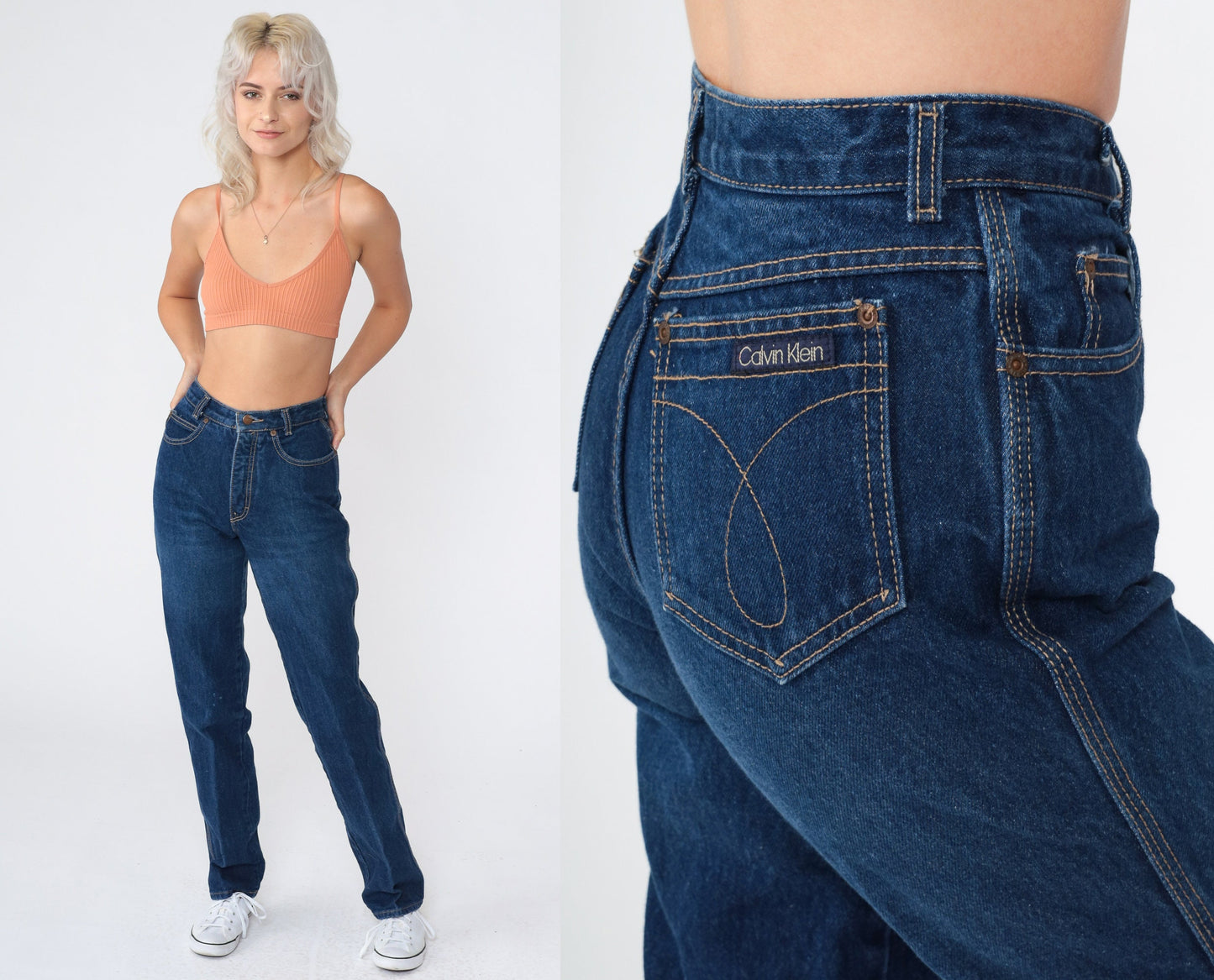 Calvin Klein 80s Dark Wash Tapered Jeans Mid Rise Denim Extra Small