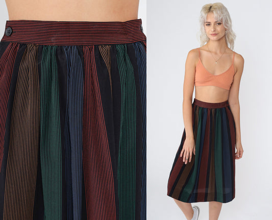 80s Jones New York Black Striped Midi Skirt High Waist Extra Small