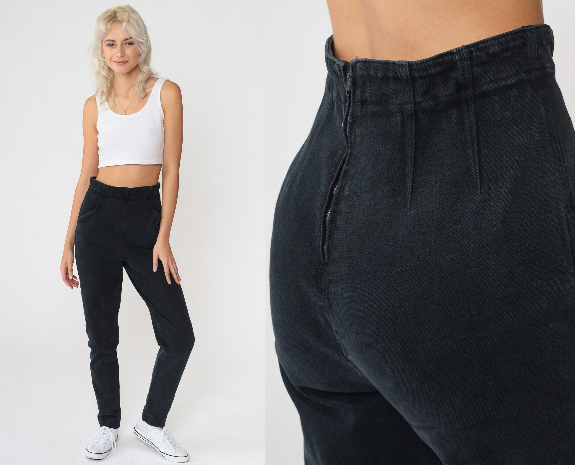 90s Black High Waisted Jeggings Slim Fit Denim Spandex Small S