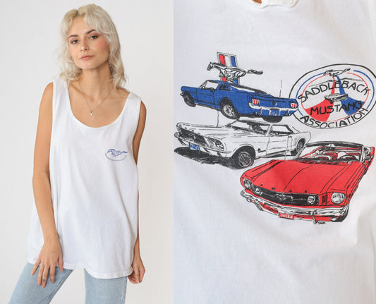 90s Saddleback Mustang Association Graphic Tank Top White Extra Large