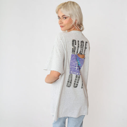 90s Sideout Volleyball Graphic T-Shirt Heather Grey Distressed Extra Large XL