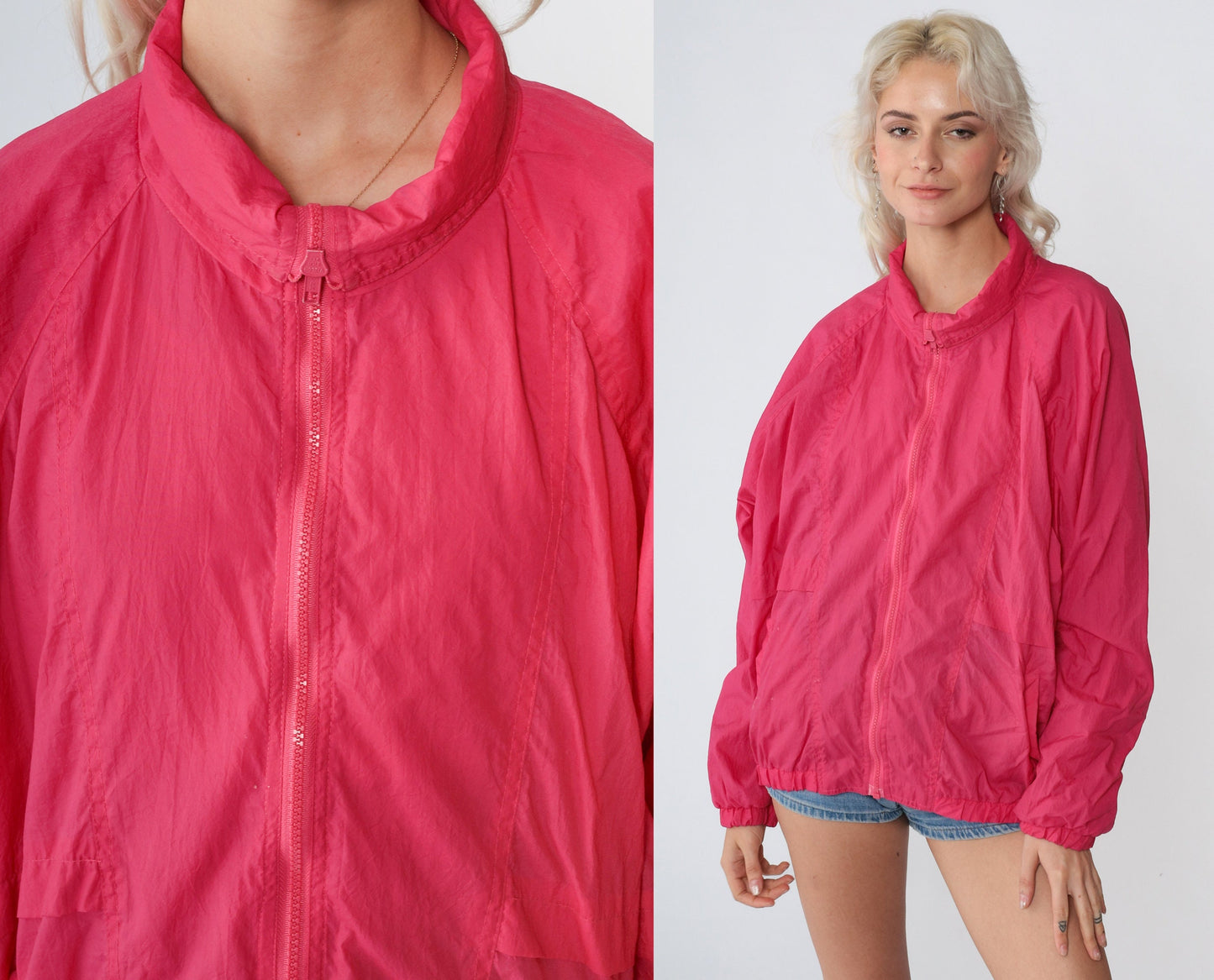 90s Hot Pink Nylon Windbreaker Zip-Up Jacket Medium M