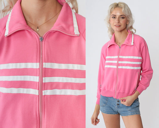 80s White Stag Track Jacket Hot Pink Striped Zip Up Small