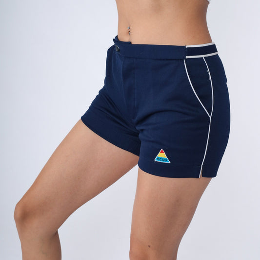 80s Ecco Navy Swim Trunks White Striped Bathing Suit Shorts Medium