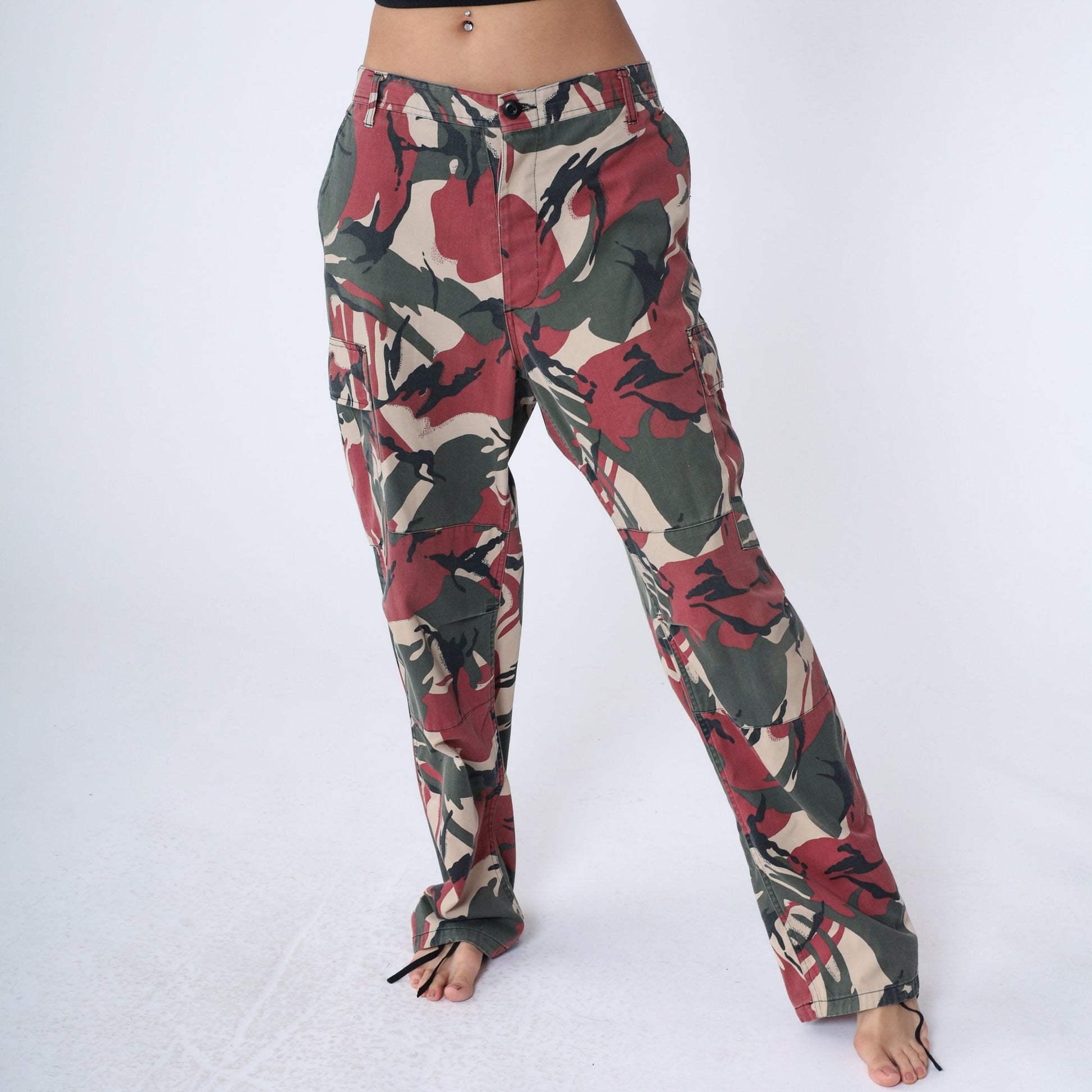 Y2K Rothco Camo Cargo Pants Red Tan Green Camouflage Men's Large