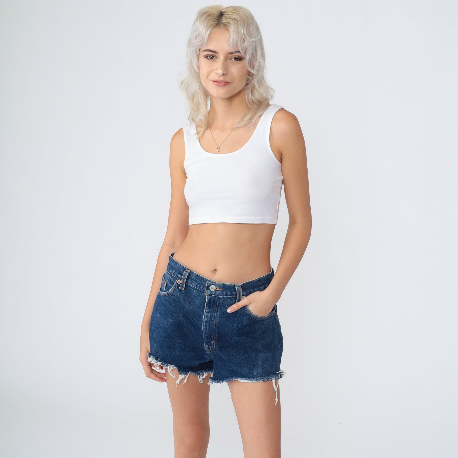 Levi's 550 80s Dark Wash Denim Shorts High Rise Frayed Hem Small
