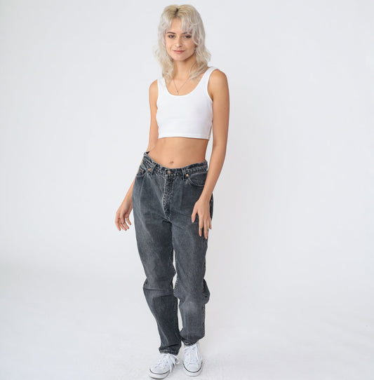 80s Levi's 512 Faded Black Denim High Waist Tapered Jeans Medium