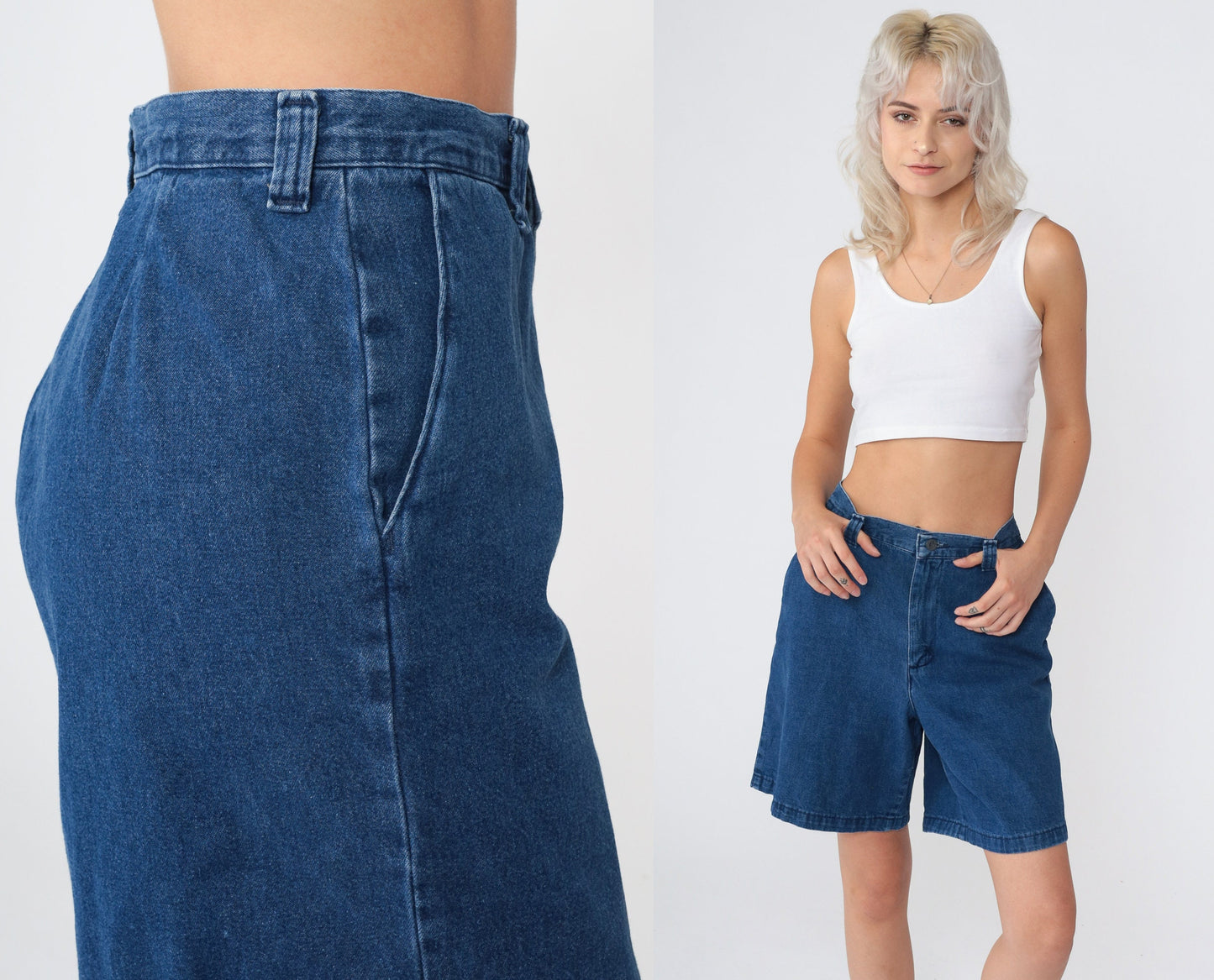 Y2K Riders Casuals High-Waist Denim Shorts Knee Length Blue Medium