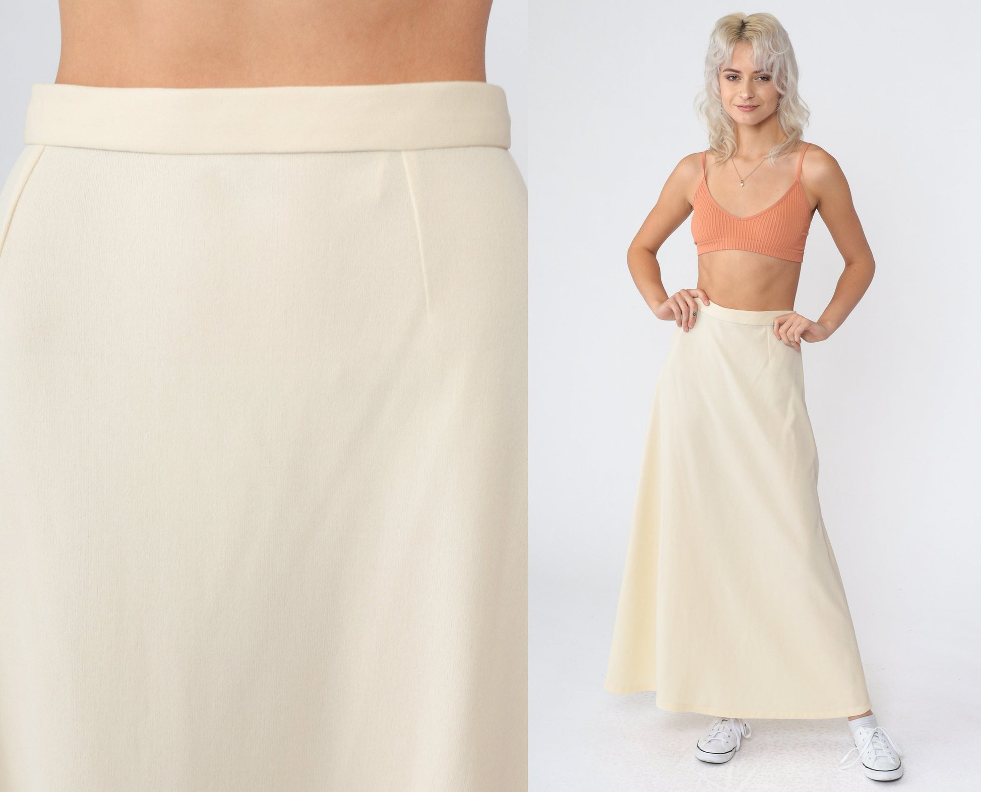 70s Cream High-Waisted Maxi Skirt Extra Small