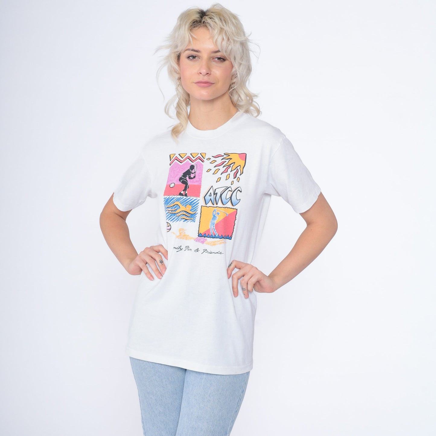 90s ATCC Graphic T-Shirt Family Fun Friends Charity Tee White Small