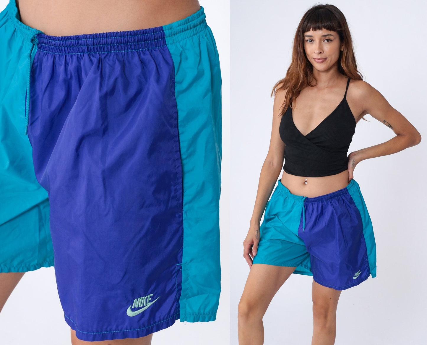 Nike 90s Colorblock Swim Shorts Turquoise Blue Nylon Large