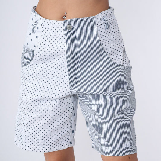 80s Jordache Polka Dot Striped Denim Shorts High Waisted Knee Length Medium